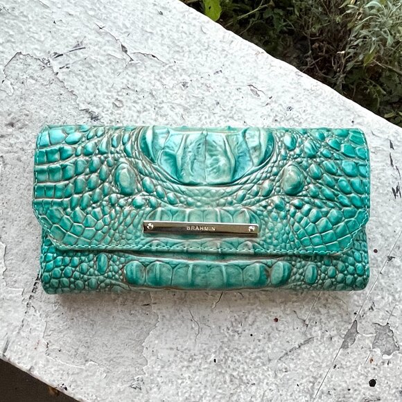 BRAHMIN Melbourne Ady Checkbook Ombre Turquoise Cards Indigo Continental Wallet - Picture 1 of 6
